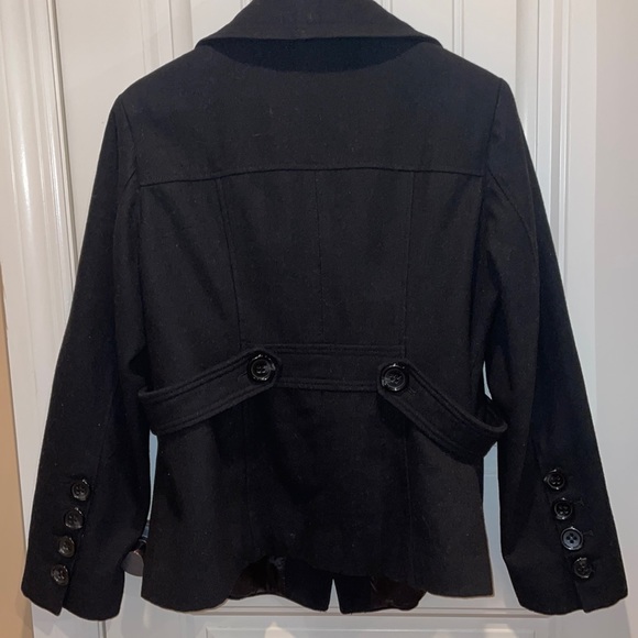 GUESS XL Black Double Breasted Peacoat / Nautical Jacket Wool Blend tailored - Picture 5 of 17